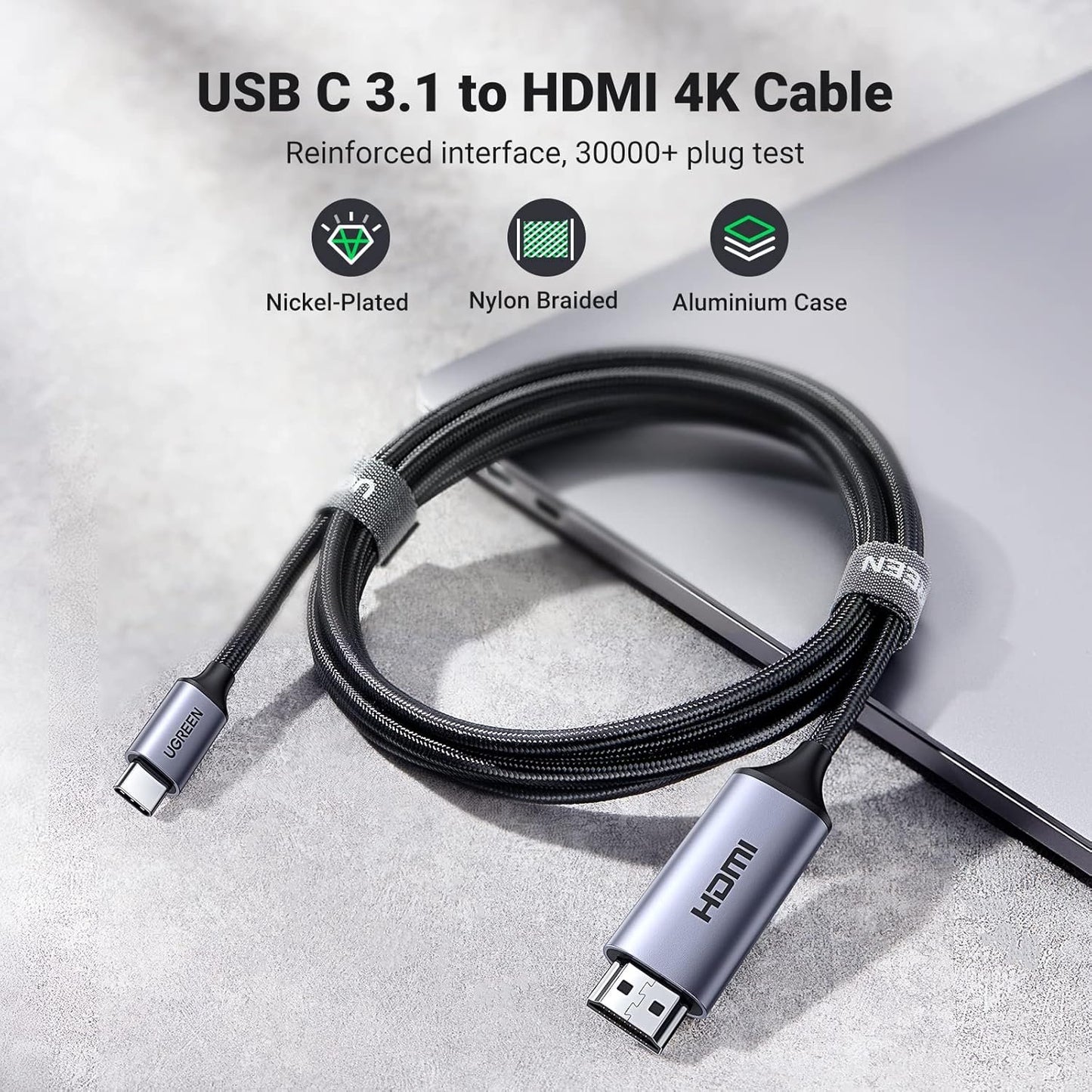 UGREEN 4K@60Hz USB C to HDMI Cable 2M, Type C Thunderbolt 4/3 Video Adapter for Home Office Compatible with iPhone 16/15 Pro Max Plus, MacBook Pro Air iPad Pro, XPS, Galaxy S24, Steam Deck