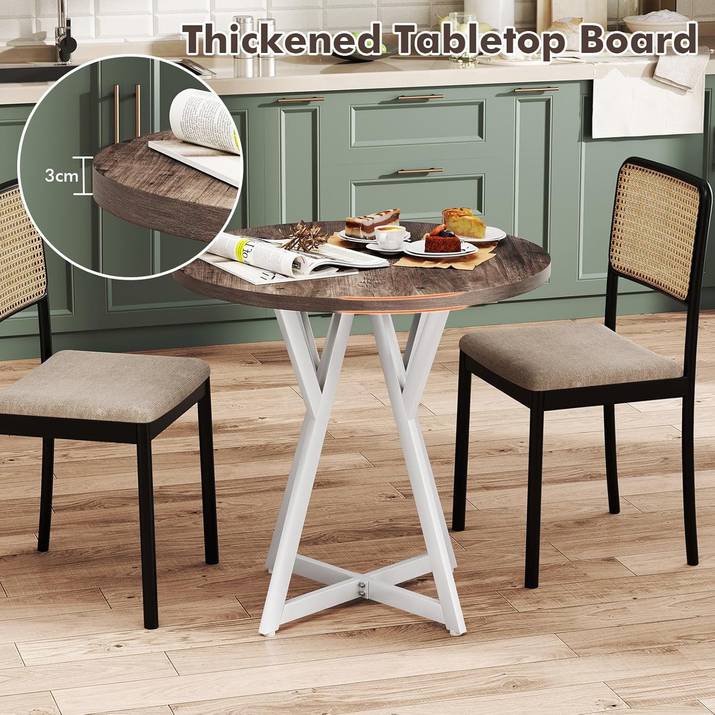 Giantex 80cm Round Dining Table, Wooden Kitchen Table w/Metal Pedestal Base, Adjustable Foot Pads, Stable X-Shaped Base, Mid-Century Round Thickened Dining Tabletop