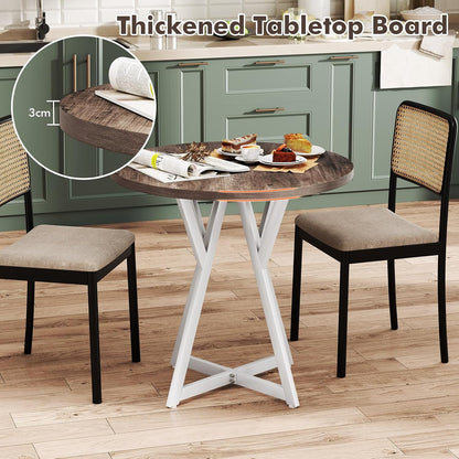 Giantex 80cm Round Dining Table, Wooden Kitchen Table w/Metal Pedestal Base, Adjustable Foot Pads, Stable X-Shaped Base, Mid-Century Round Thickened Dining Tabletop