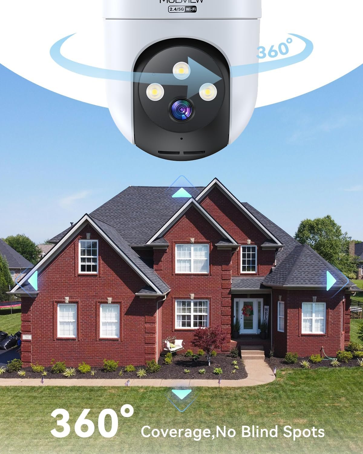 MUBVIEW 360Â° Camera Surveillance Exterieur, Wired Outdoor Security Camera,5G/2.4G WiFi Home Security Cam with AI Detection, IP66 Surveillance Cameras Outdoor,2K Night Vision, Local & Cloud Storage