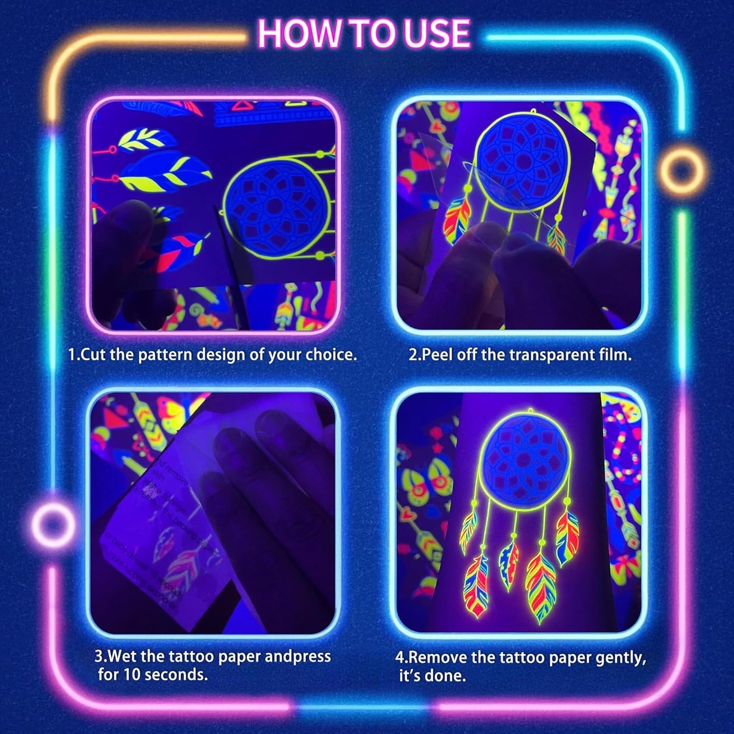 Glow In The Dark Party Supplies -160 Styles Neon Body Paint Accessories Blacklight Temporary Tattoo For Adult Fluorescent Face Fake tattoos Fiesta Rave Festival Decorations,20Sheet - TATUWST