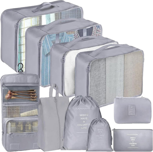 SINZUX Space-Saving Suitcase Organizer, 10 Pieces Travel Suitcase, Grey Dividers Suitcase for Storing Clothes on Travel and Home, Packing Cubes for Cosmetics Clothing Shoes