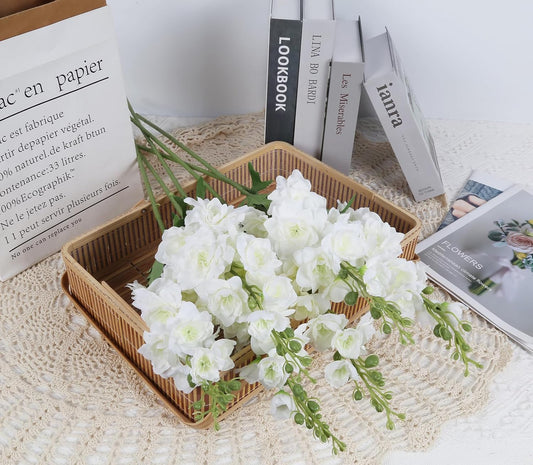 Rzoukler White Delphinium Artificial Flower 6PCS Larkspur Silk Delphinium Flowers 29.52" Long Stem Fake Flower for Tall Vase Wedding Floral Arrangements Home Table Decor(White)