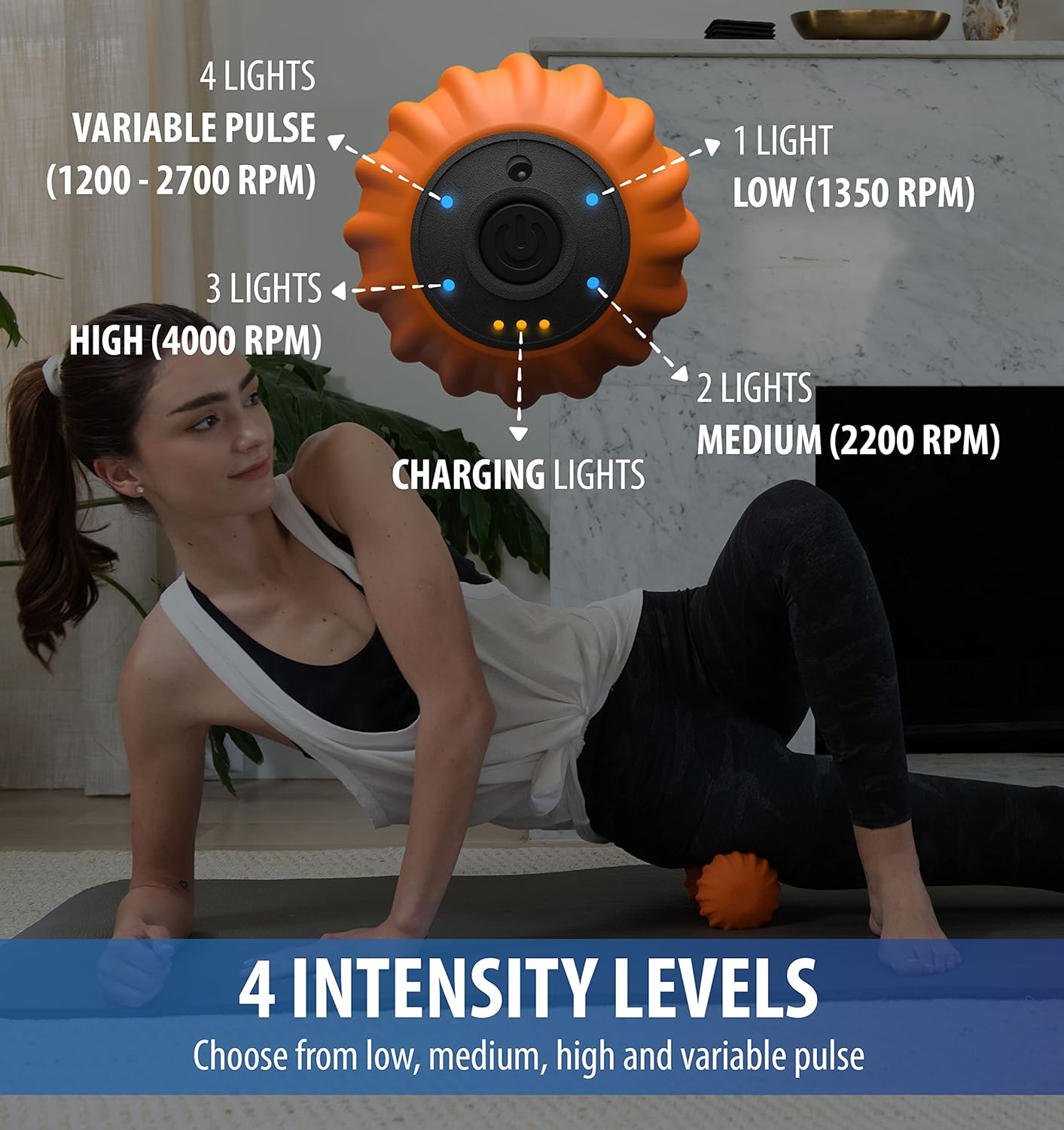 Zyllion Vibrating Peanut Massage Ball - Rechargeable Muscle Roller for Trigger Point Therapy, Deep Tissue Massage, Myofascial Release and Sports Recovery (Orange)