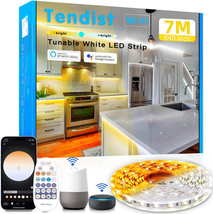 7M White LED Light Strips 3000K-6500K, Tendist Alexa Compatible Led Strip Light Cool and Warm White Dimmable, 24V App Smart Under Cabinet Lighting with Remote, Counter Light for Kitchen, Mirror