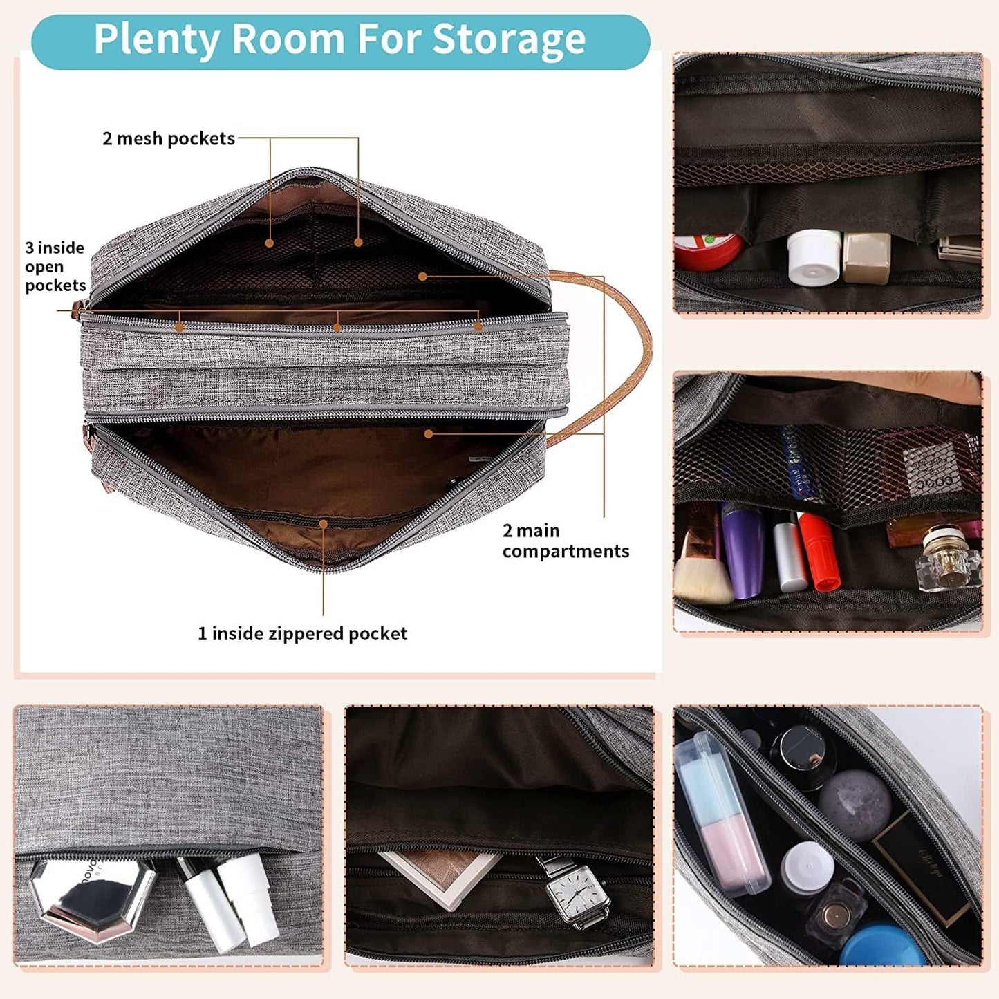 Mens Toiletry Bag, Bathroom Bag, Oxford Cloth Toiletry Bag for Men, Portable Travel Shaving Dopp Kit,Water-Resistant Cosmetic Bag Travel Organizer Storage for Accessories, Gray
