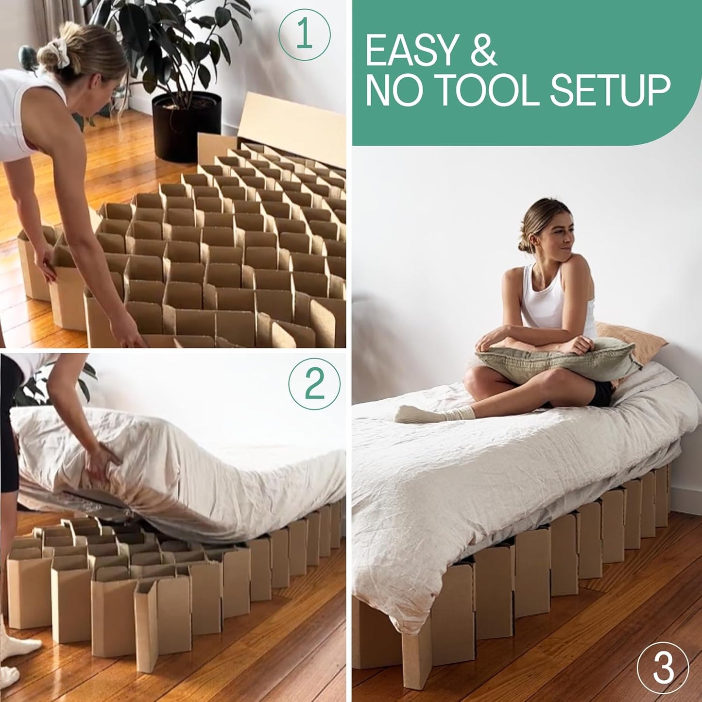 Yona Cardboard Bed - Eco-Friendly, 100% Recyclable, Durable Australian Bed Base | Sustainable, Minimalist Design | Holds Up to 3200kg | Easy Assembly and Repositioning(Black, Double)