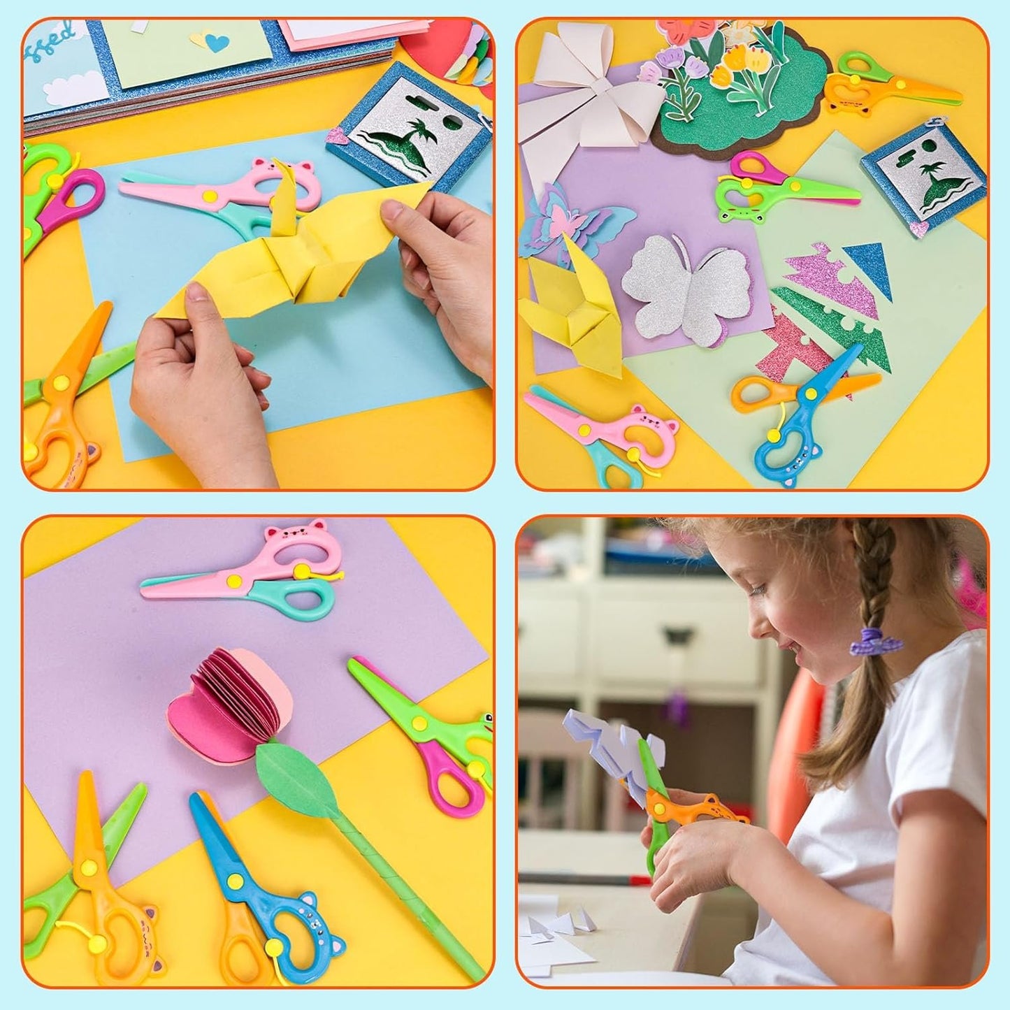 LOVESTOWN Toddler Safety Scissors, 4PCS Blunt Tip Adaptive Cute Training Scissor for Kids & Children, Playdough Tools Cutting Skills Preschool Training Activity, Construction Paper Cutting Art Crafts