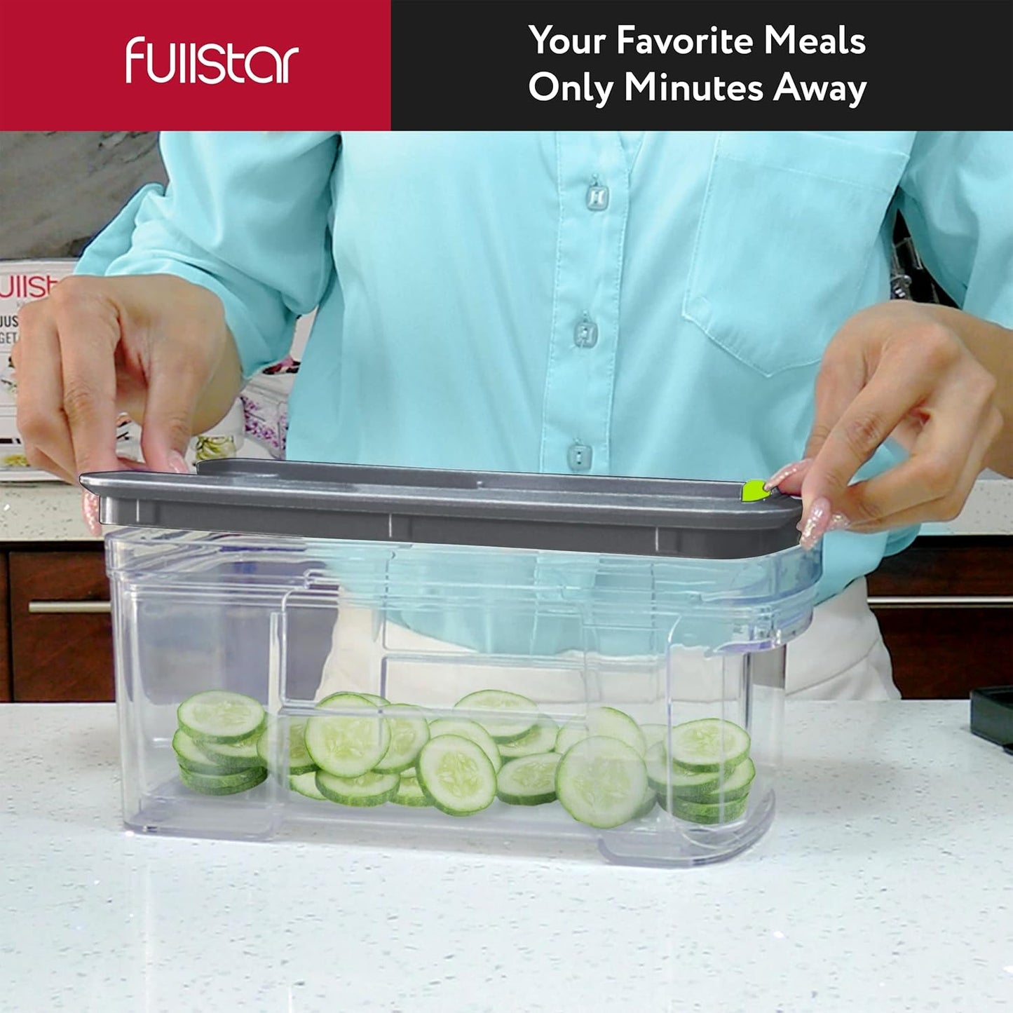FULLSTAR All-in-1 Vegetable Chopper Gray and Green, Mandoline Slicer & Cheese Grater - Multi Blade French Fry Cutter & Veggie Dicer, Includes Handheld Spiralizer - Kitchen Gadgets