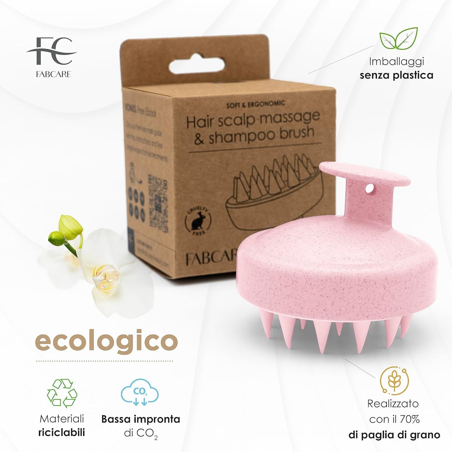 FABCARE Scalp Massager Silicone with Wheat Stems for Dry and Wet Hair, Stimulates Growth, Promotes Circulation and Supports the Wellness of Scalp (Pink)