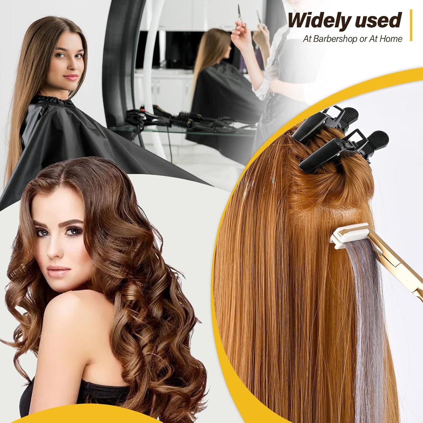Gomake Tape in Hair Extension Tools Kit with Flat Surface Stainless Steel Tape in Hair Extensions Sealing Clamp Plier,Tape Remover Scraper Tool,Hair Clips, Human Hair Extensions Styling Tools-Gold