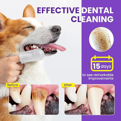 No-Rinse Dog Dental Care Wipes, Cat & Dog tooth brushing kit, Dog Wipes for Pet & Cat Teeth Cleaning, Dog toothbrush Finger Dental Wipes to Remove Plaque & Tartar, Disposable Dog Wipes - 50 Count