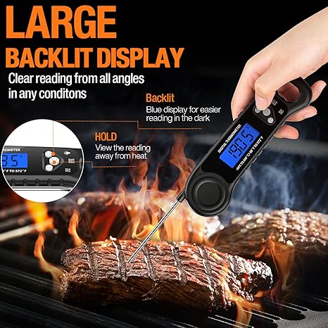 Meat Thermometer Digital, Instant Read Food Thermometer - Waterproof w/Backlight for Cooking Deep Fry BBQ Grill Smoker Roast and Candy Thermometer, Camping & Kitchen Essentials