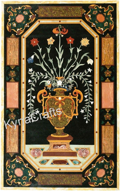 Pietra Dura Art Restaurant Table Top I Black Marble Dining Table Top I Black Marble Table Top I 36" x 60" Handmade Home Table Top