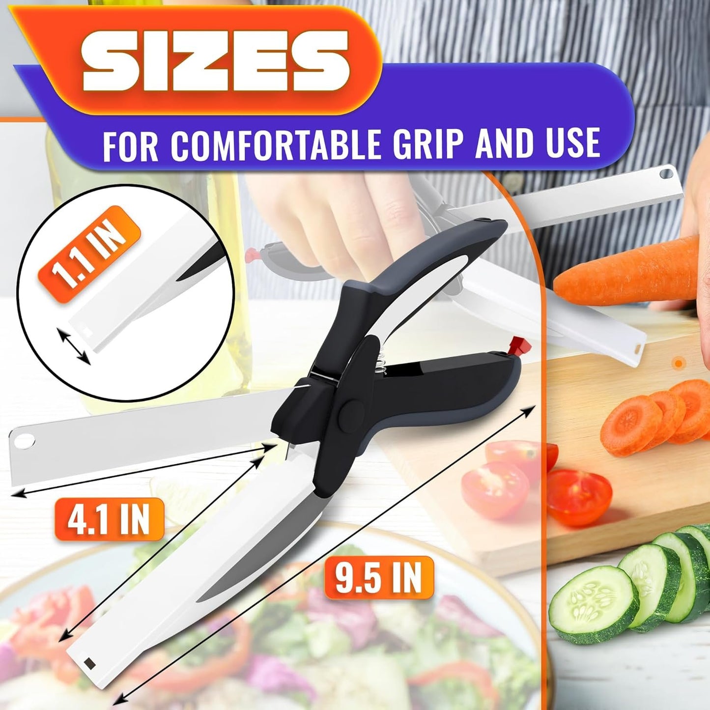Kitchen Scissors for Food â€“ 2-in-1 Cutting Board Scissors & Knife with Locking Mechanism & Stainless Steel Blades â€“ Multifunctional Kitchen Shears for Effortless Chopping, Slicing & Meal Prep