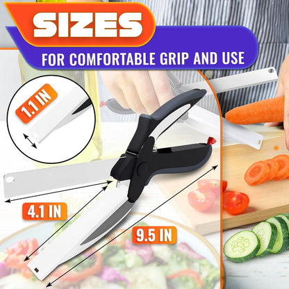 Kitchen Scissors for Food â€“ 2-in-1 Cutting Board Scissors & Knife with Locking Mechanism & Stainless Steel Blades â€“ Multifunctional Kitchen Shears for Effortless Chopping, Slicing & Meal Prep