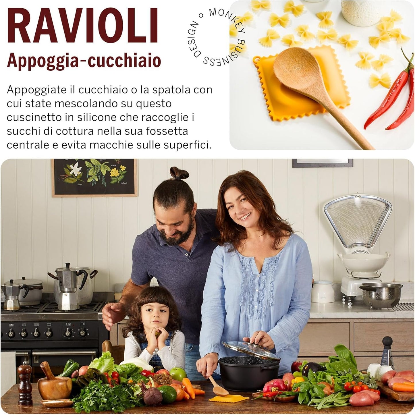 Monkey Business Ravioli Spoon Rest | Kitchen Counter Spoon Rest | Fresh and Cute Kitchen Gadgets | From A Collection of Pasta Shaped Kitchen Gadgets