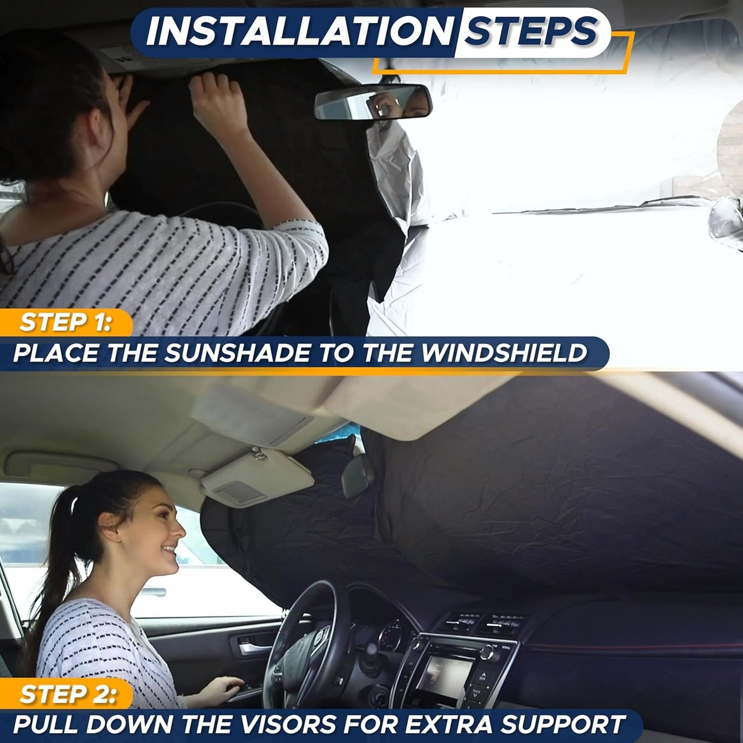 EcoNour Car Windshield Sun Shade with Storage Pouch | Front Window Sun Protector for UV Rays & Sun Heat | Car Interior Accessories Fits Small Sedans, Mini SUVs and Hatchbacks | Standard (64x32 inches)