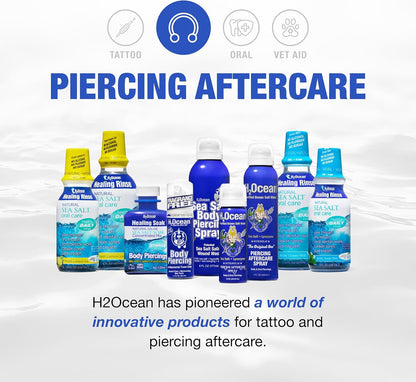 H2Ocean Healing Soak Piercing & Wound Sea Salt Bath - Sea Salt Saline Solution for Piercing & Wound Care - Soothing Aftercare for Body Piercings - 4 oz
