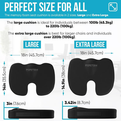 FORTEM Chair Cushion, Seat Cushion for Office Chair, Car Seat Cushion, Coccyx Orthopedic Pillow, Memory Foam Sitting Pillow for Computer, Seat Pad for Gaming, Washable Cover