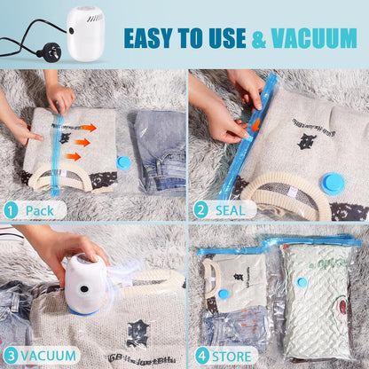 Jabykare 9 Pack Vacuum Storage Bags with Electric Air Pump - Travel Essentials Space Saver, Compression Bags, Travel accessories, Vacuum Sealer Bags for Home Storage & Organisation