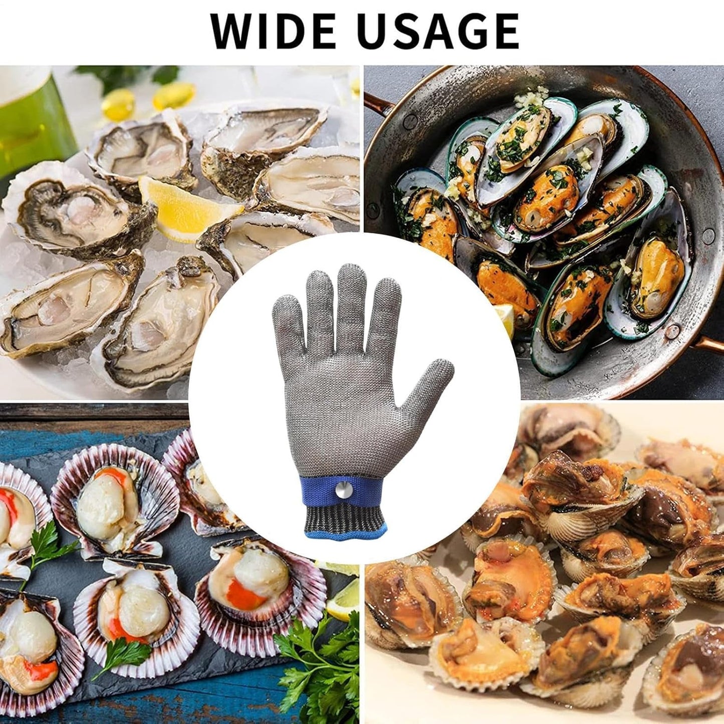 Safety Gloves - Cut Resistant Gloves | Steel Wire/PE Garden Work | Finger Protector | Multipurpose Oyster Shucking Tool, Breathable Cutting Mittens For Gardening Fishing