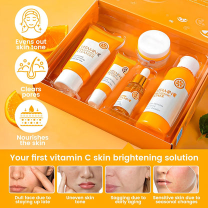 Vitamin C Skin Care Kit, 5 Piece Skincare Kit with Vitamin C Cream, Cleanser, Eye Cream, Serum, Tonic, Full Face Skincare Kit for Radiant Skin