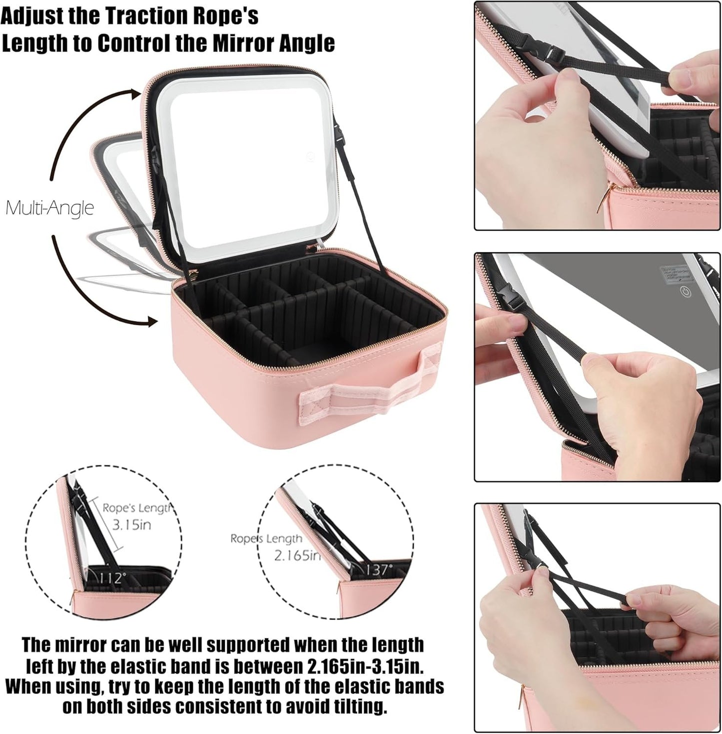 MOMIRA Travel Makeup Case with Large Lighted Mirror Partitionable Cosmetic Bag Professional Cosmetic Artist Organizer, Waterproof Portable, Accessories Case, Tools Case Pink