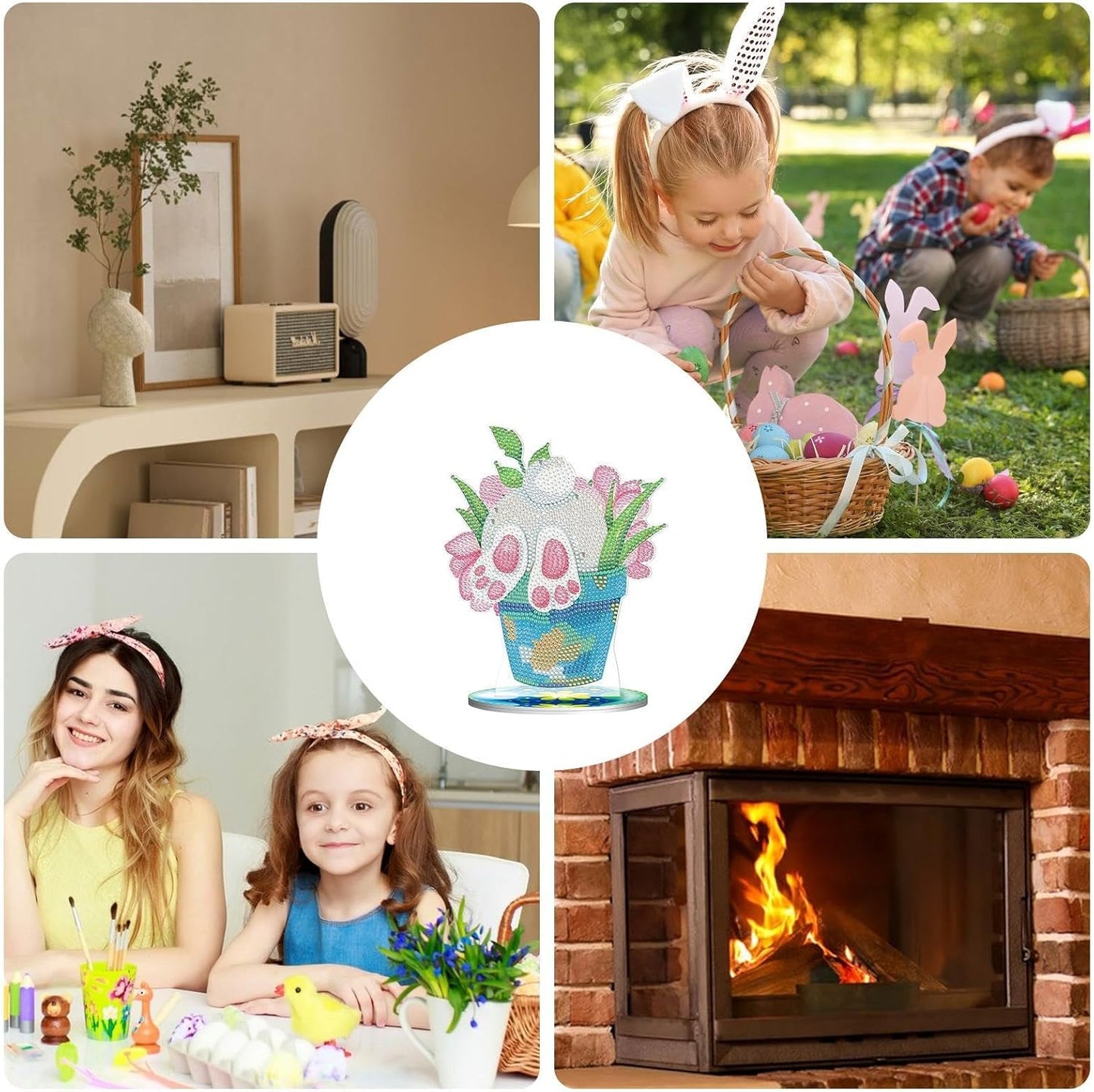 Tabletop Rhinestone Art, Desktop Bunny Eggs Rhinestone Painting, Easter Spring Holiday Decor, Easter Table Decoration, Rhinestone Easter Art, Seasonal Easter Decor, Holiday Gem Art, Dining Room Easter