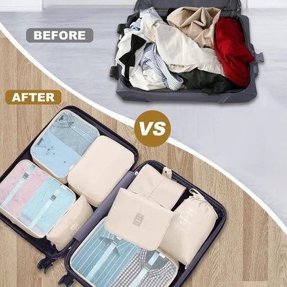 9 Pieces Organizer Suitcase Space-Saving Organizers, Travel Organizers, Packing Cubes, Travel Set Useful Accessories Organizer for Holidays, Travel and Home Garment Storage(Beige)