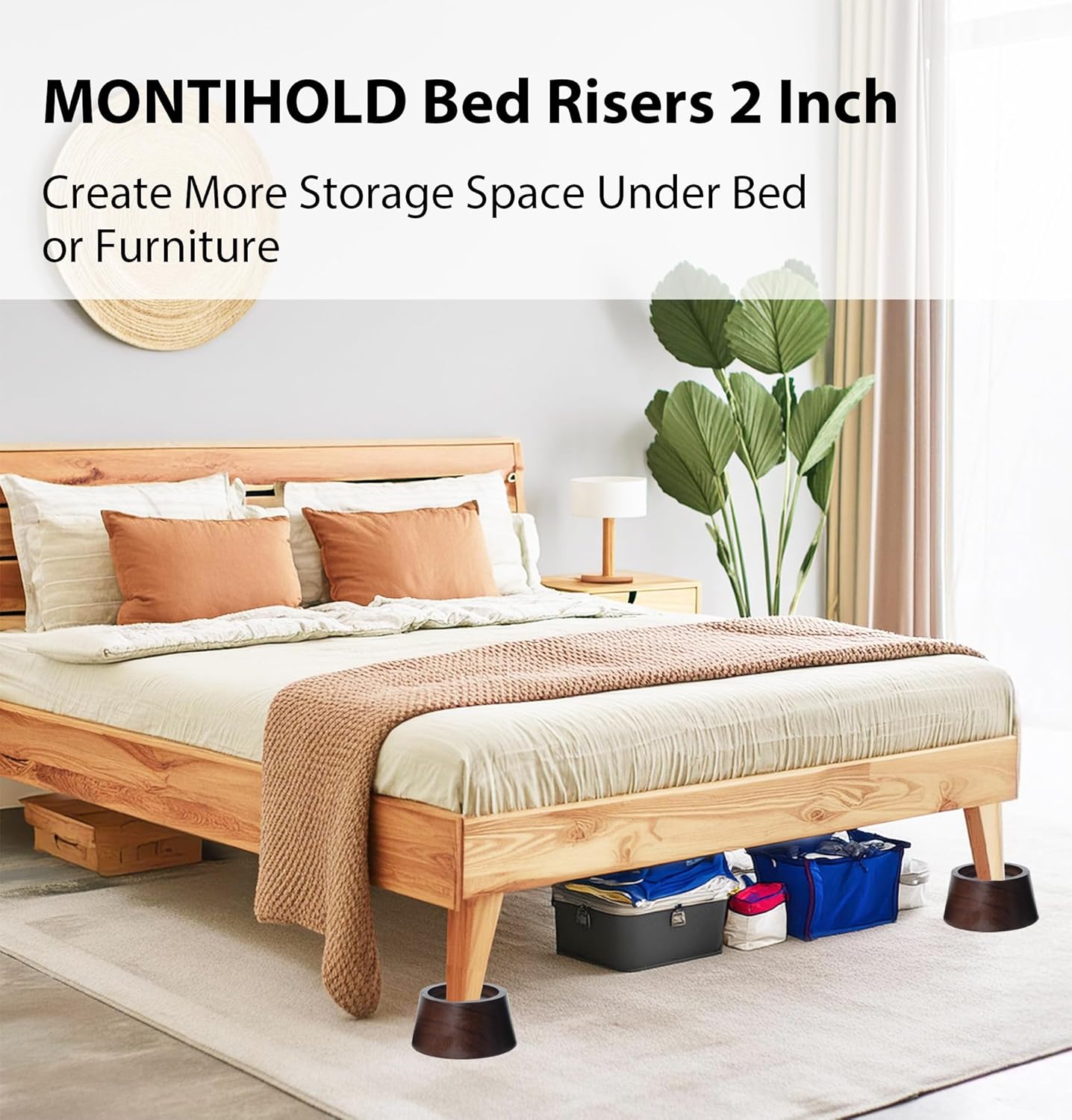 MONTIHOLD High Quality Pine Wood Bed Risers | Sturdy Bed Risers for Durable Support and Enhanced Decoration (Dark Brown, 5cm)