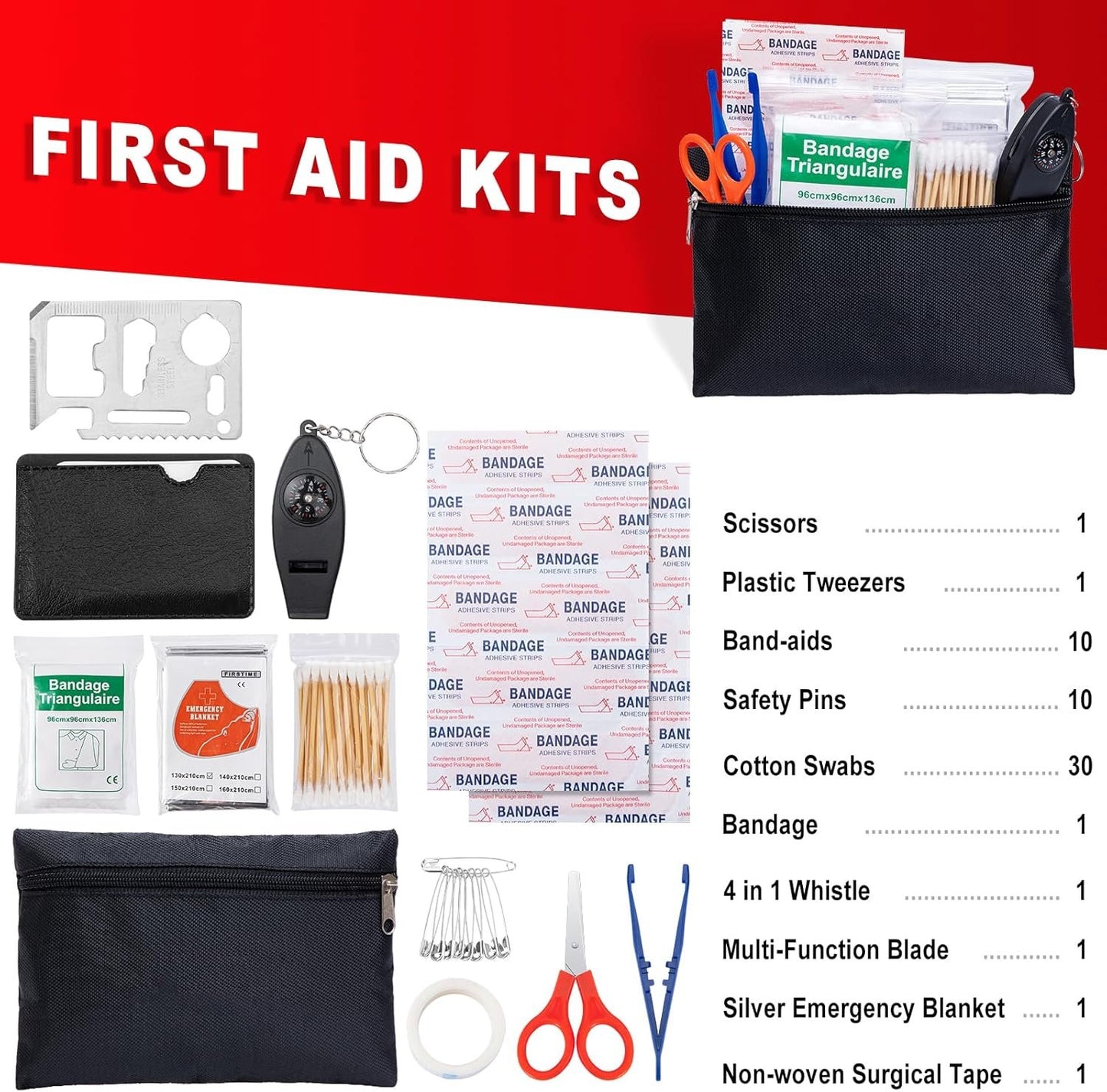 YJUSMAK Car Roadside Emergency Kit - Car Emergency Kit with Jumper Cables, Tow Rope, Folding Shovel, Safety Hammer, Reflective Warning Triangle, Car Safety Kits for Men, Women, Teenagers