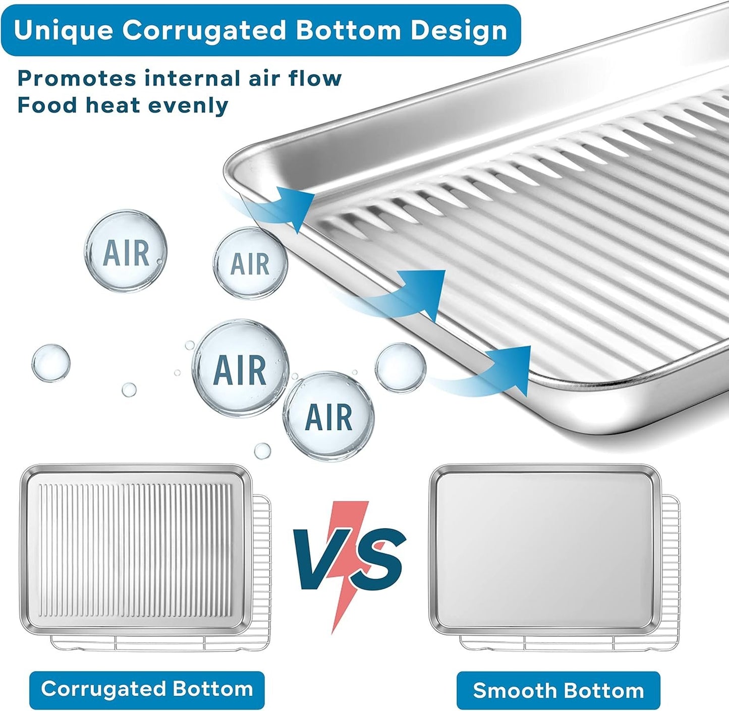 Herogo Baking Pan Sheet with Cooling Rack Set for Oven, 18 x 13 x 1 Inch, Stainless Steel Fluted Bakeware Cookie Sheet Tray Non-Stick, Dishwasher Safe