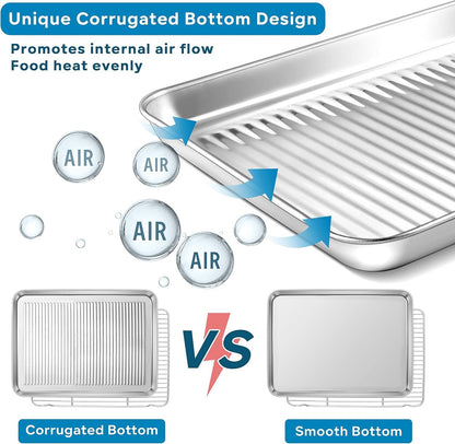 Herogo Baking Pan Sheet with Cooling Rack Set for Oven, 18 x 13 x 1 Inch, Stainless Steel Fluted Bakeware Cookie Sheet Tray Non-Stick, Dishwasher Safe