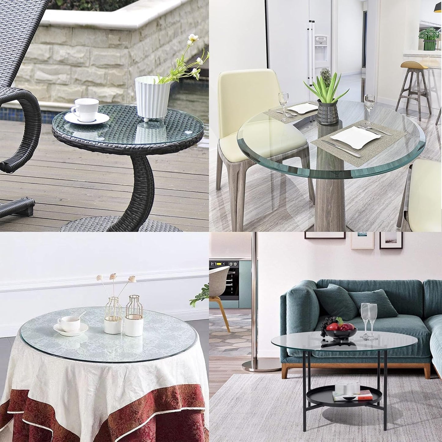 Tempered Glass Dining Table, Round Crystal Tabletop, Elegant Clear Glass for Dining Room, Sizes 35cm to 100cm, Modern Design, Durable, Easy to Clean