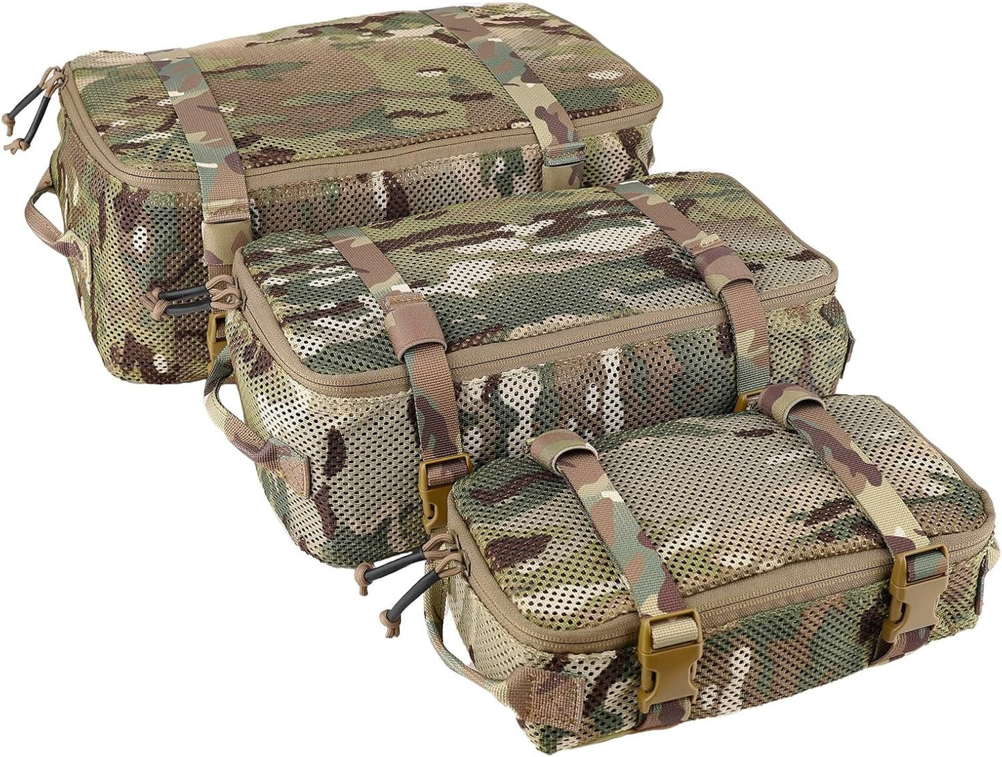 PETAC GEAR 3 PCS Tactical Modular Packing Cubes, Large Capacity Mesh Storage Bag,Outdoor Travel Organize Storage Pouches Bags., camouflage, Large, Quick Dry Mesh