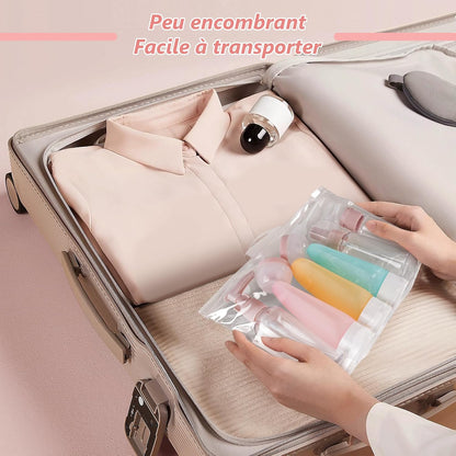 11 x Travel Liquid Containers, 30/50/60/80 ml Travel Liquid Kit, Silicone Travel Kit, for Filling Toiletries, Shampoo, Transparent Spray Bottles, Small Cream Jars