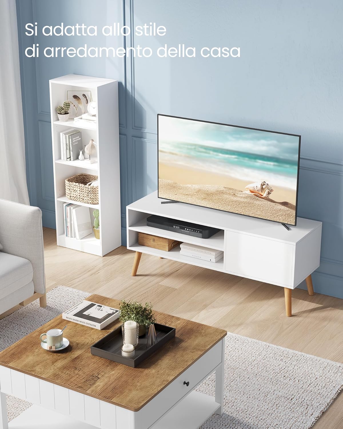 VASAGLE TV Cabinet Stand TV Cabinet for Up to 55 Inches TV Stand, 120cm Long TV Stand, Entertainment Centre, Mid Century Modern Living Room Bedroom White LTV120T46