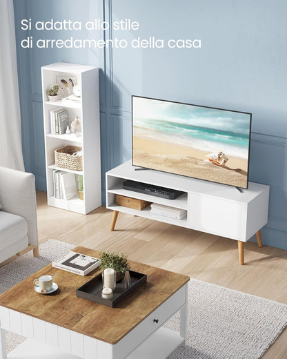 VASAGLE TV Cabinet Stand TV Cabinet for Up to 55 Inches TV Stand, 120cm Long TV Stand, Entertainment Centre, Mid Century Modern Living Room Bedroom White LTV120T46