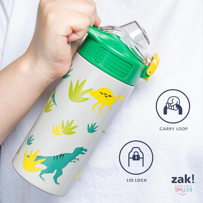 Zak Designs Disney Pixar Cars Sage Kids Water Bottle For School or Travel, 14oz Stainless Steel Water Bottle With Straw, Handle, and Leak-Proof, Pop-Up Spout Cover (Lightning McQueen)