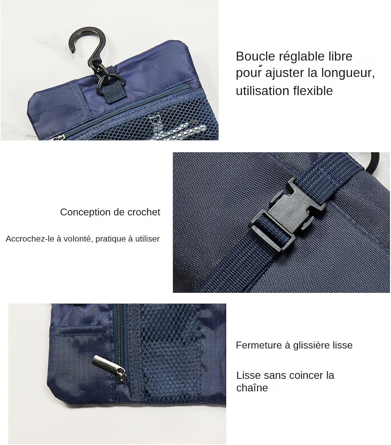 Hygiene Bag, Travel Toiletry Bag for Men, Cosmetic Bag Pouch, Portable Toiletry Storage Case, Waterproof Toiletry Travel Bag with Hook for Men, Navy blue, Se rÃ©fÃ©rer au descriptif, Refer to