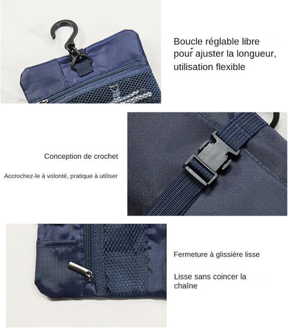 Hygiene Bag, Travel Toiletry Bag for Men, Cosmetic Bag Pouch, Portable Toiletry Storage Case, Waterproof Toiletry Travel Bag with Hook for Men, Navy blue, Se rÃ©fÃ©rer au descriptif, Refer to