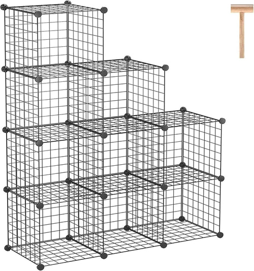 C&AHOME Wire Cube Storage, 9-Cube Storage Organizer, Metal Stackable Storage Bins, Modular Bookshelf, DIY Closet Cabinet Ideal for LivingRoom Bedroom, Home, Office 36.6”L x 12.4”W x 48.4”H Black