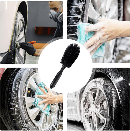 Tire Brush, Car Detailing Wheel Brush, 9.06 Inches Lightweight Round Head Antifreeze Handle, Vehicle Wash Tool for Motorcycles Minivans Sedans Rvs Cleaning, Black
