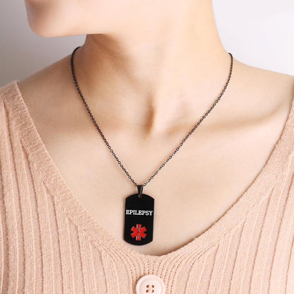 Vivaday Free Engraving Medical Alert Jewelry | Medical ID Tag Necklace | Durable Personalized First Aid Necklaces | Red Health Care Medical Alert Pendant| First Responder Stainless Steel Jewelry