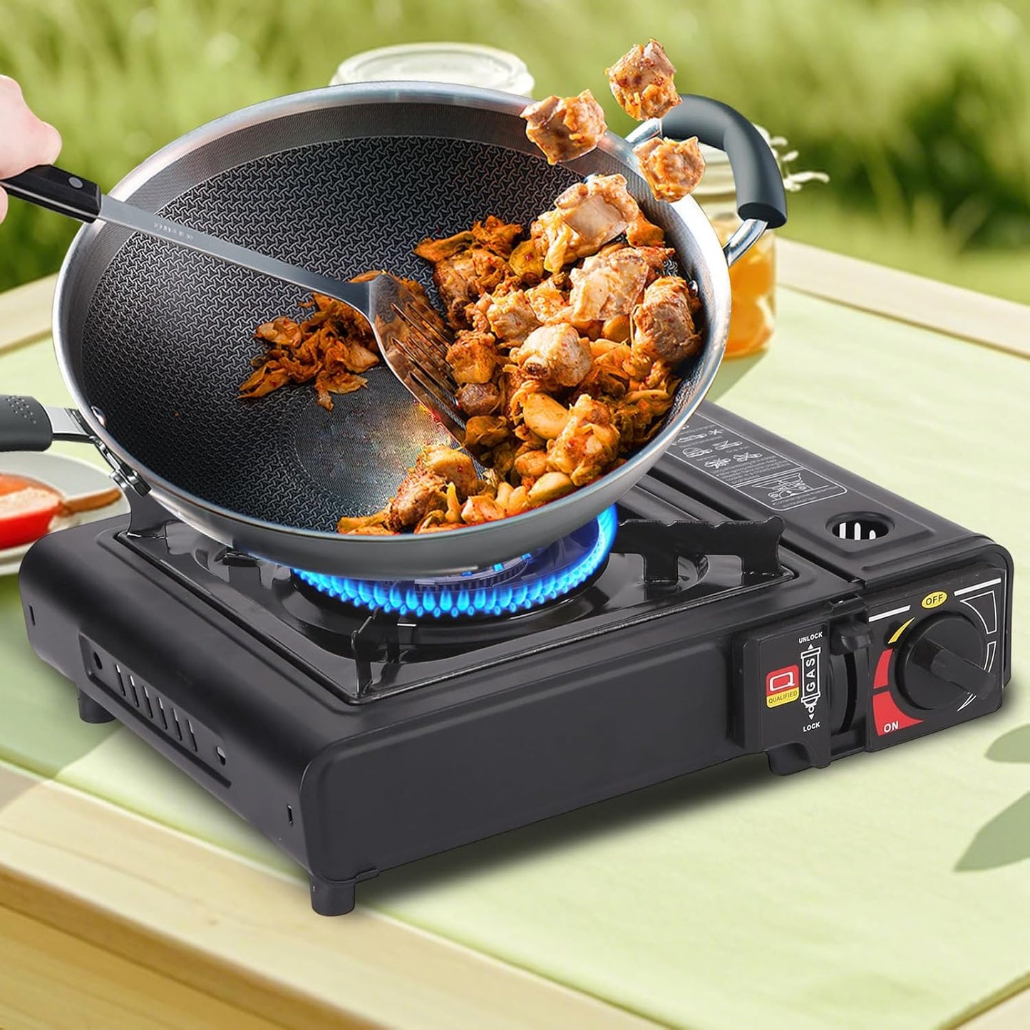 Camp Stove,Small Camping Stove Camp Cooker | Foldable Single Burner with Piezo Ignition, Windproof Cooker Outdoor Gear for Outdoor Cooking Travel Accessories