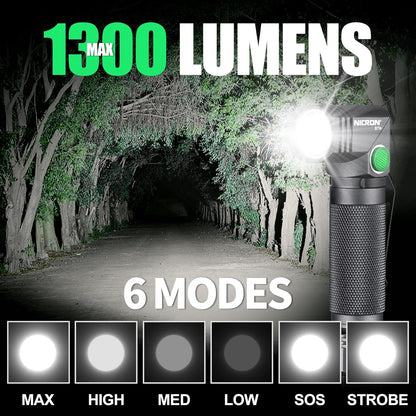 COSMOING 1300 Lumens Rechargeable Magnetic Flashlight, 6 Modes LED 90 Degree Flashlight Twist IP65 Waterproof High Bright EDC Pocket Torch, Tactical Flashlight for Camping, Emergency, Repair, Outdoor
