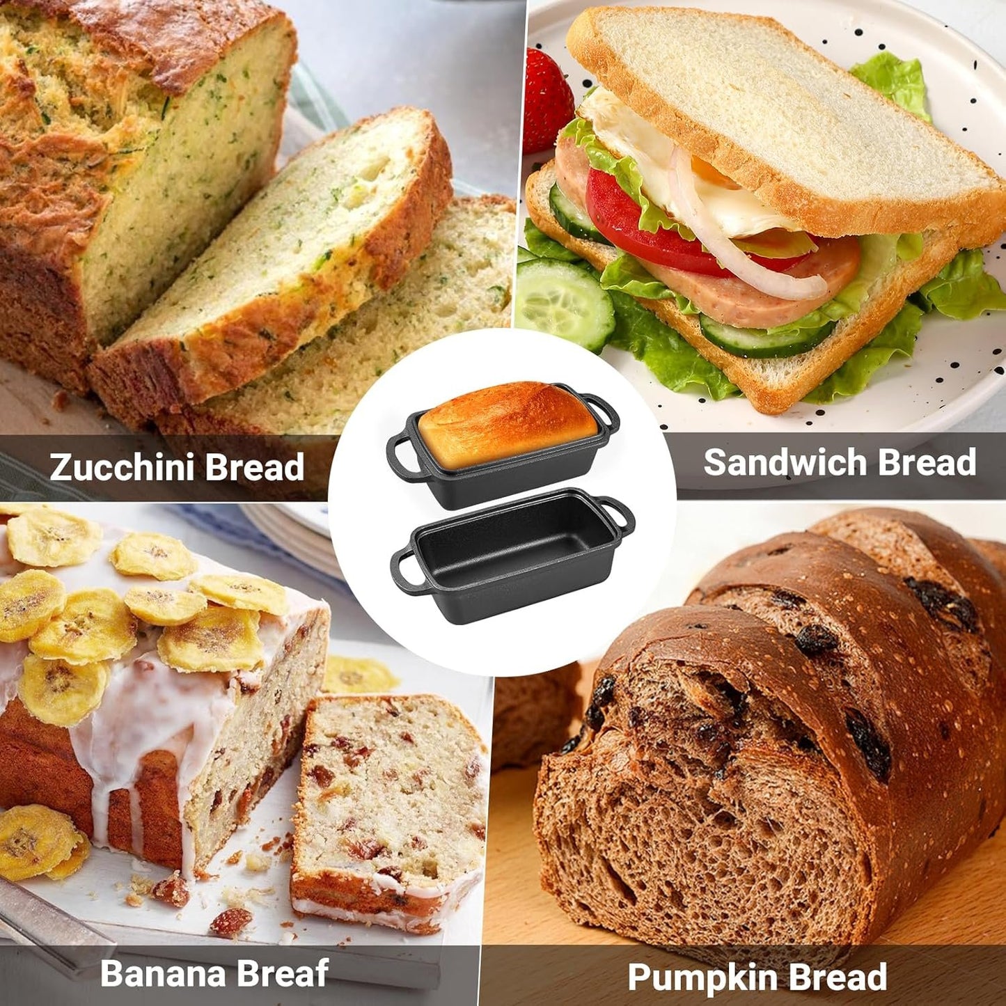 Apatiner 2 in 1 Cast Iron Bread Pan with Lid, Durable Loaf Pans for Baking Homemade Sourdough and Meatloaf, Bread Oven Cast Iron Cookware, Set of 2