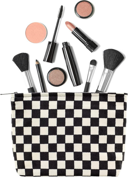 Makeup Bags for Purse Zipper Cosmetic Pouch Large Travel Canvas Make Up Organizer Tool Pouch for Women and Girls PAZIMIIK,Checkered Black