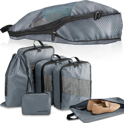 Packing Cubes Compression 6 Pack Compression Backpack Suitcase Organizer Ultralight Expandable Suitcase Organizer Travel Cubes Grey